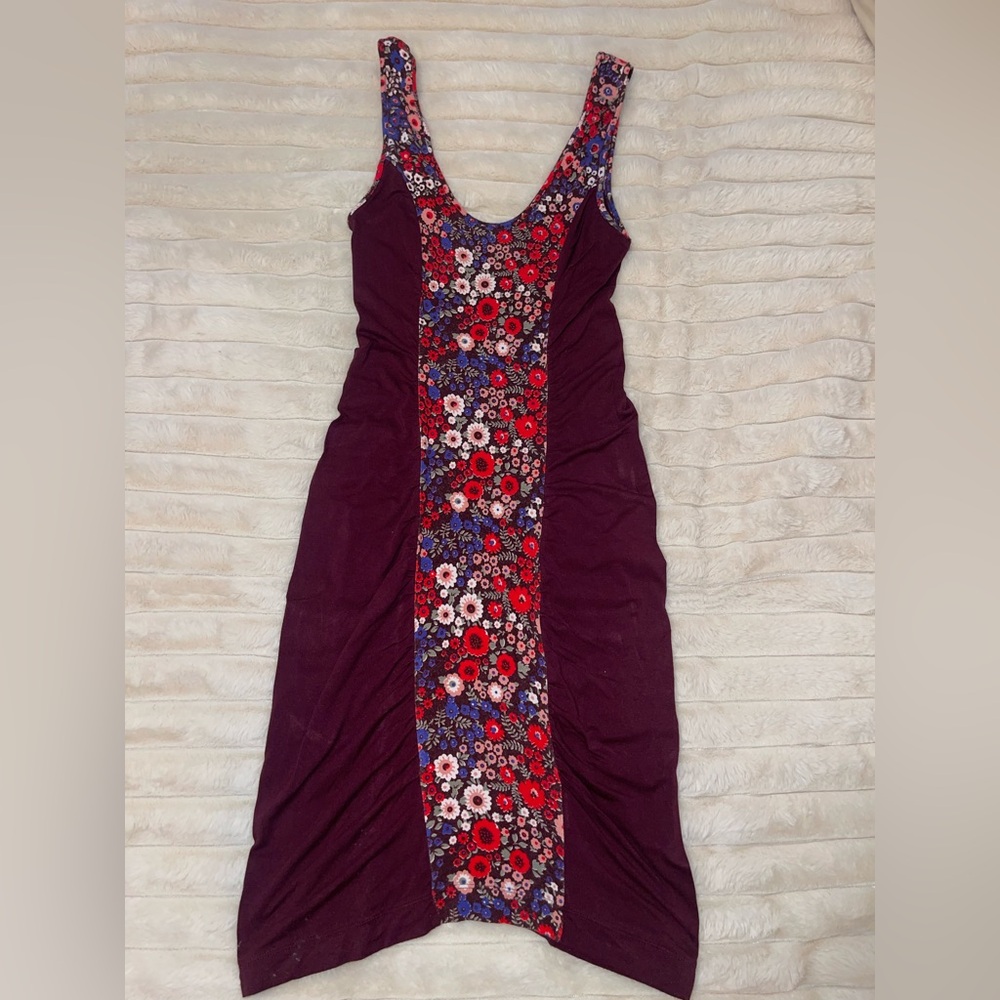 Free People Plum Tank Dress with Floral Center Panel